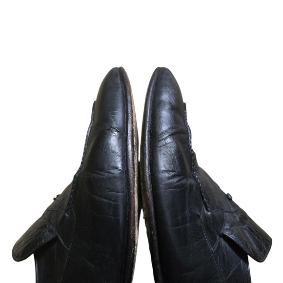 Artioli Slip On Leather Loafers Men\'s Size 9 - 10 Black Made In Italy Cortina